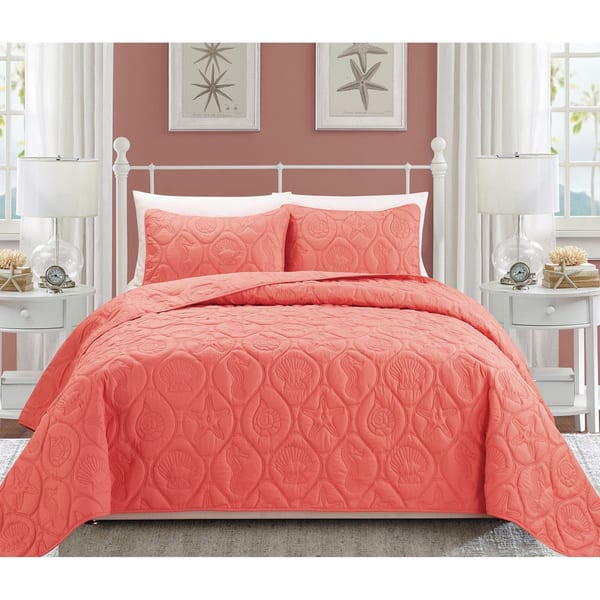 Shop Everrouge Oversized Coral 3 Piece Bedspread Set Free