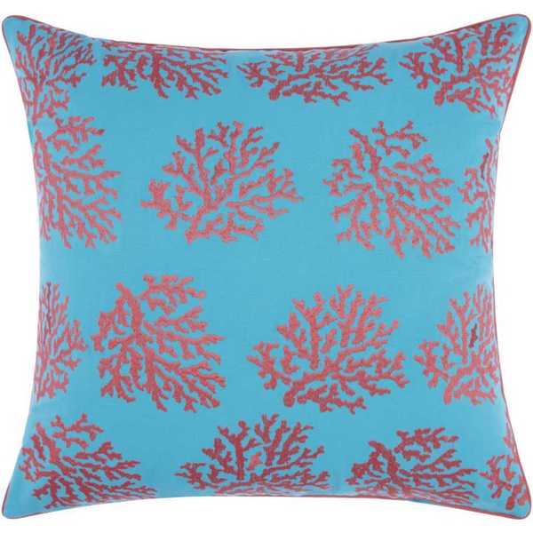 Mina Victory Indoor/Outdoor Corals Turquoise/Coral Throw Pillowby Nourison (18-Inch X 18-Inch)