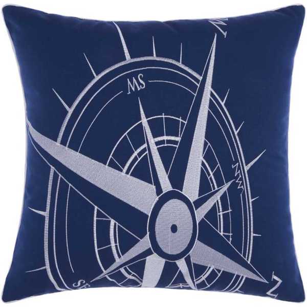 Mina Victory Indoor/Outdoor Compass Navy/White Throw Pillowby Nourison (20-Inch X 20-Inch)