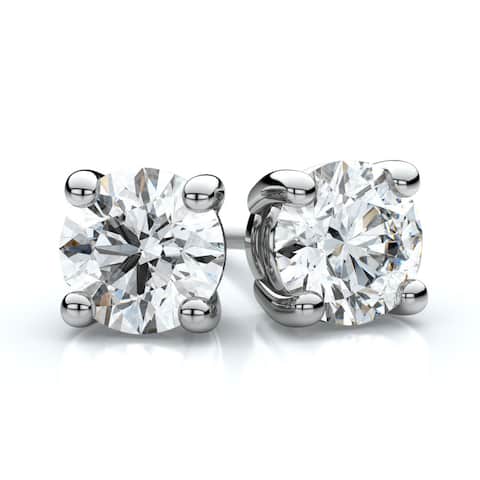 Platinum 1/2ct TDW 4-prong Round Diamond Stud Earrings