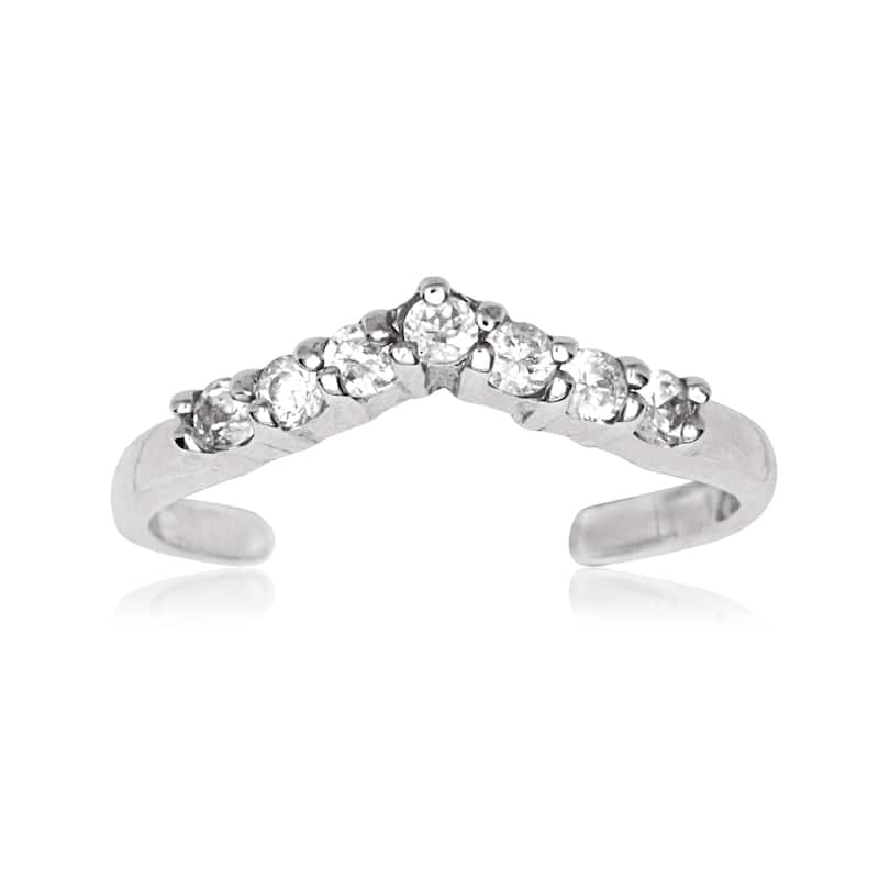 14k Yellow or White Gold Chevron Cubic Zirconia Adjustable Toe Ring - White - Yellow/White