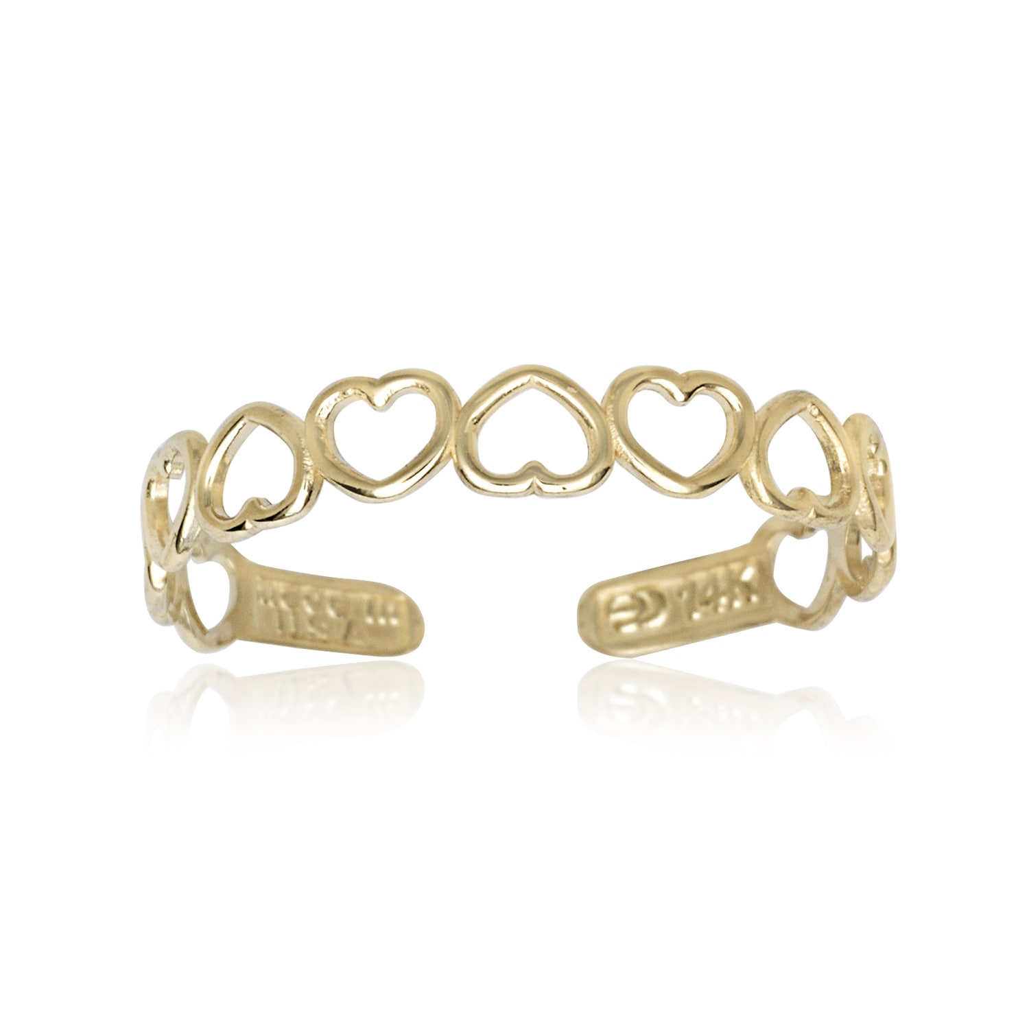 Solid 14k Yellow Gold Open Hearts Toe Ring 4mm