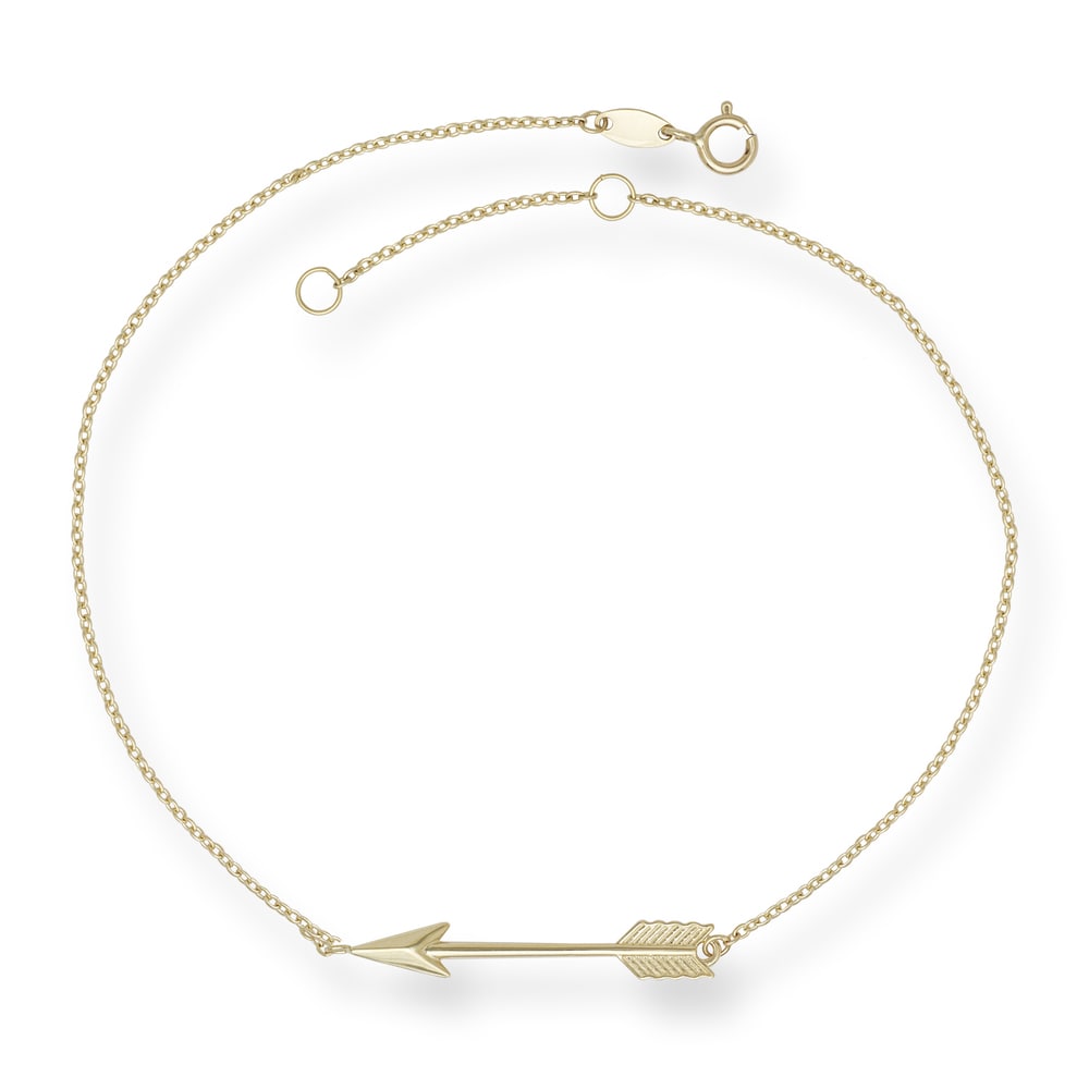9 Inch 14k Yellow Gold Polished Arrow With 1 In Ext Anklet 