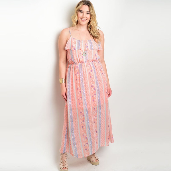 Spaghetti Strap Elastic Waist Striped Maxi Dresses