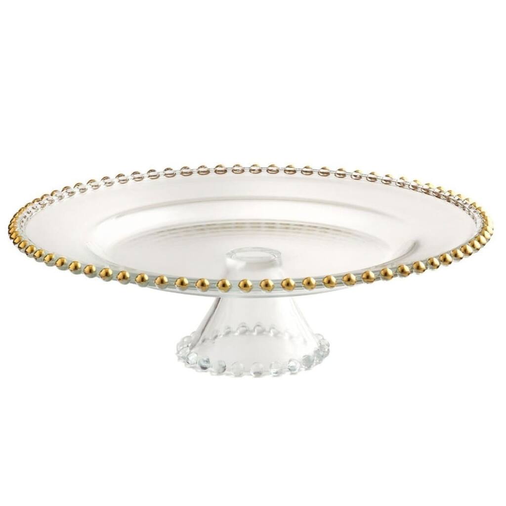 Heim Concept 13" gold beaded footed cake stand - Clear