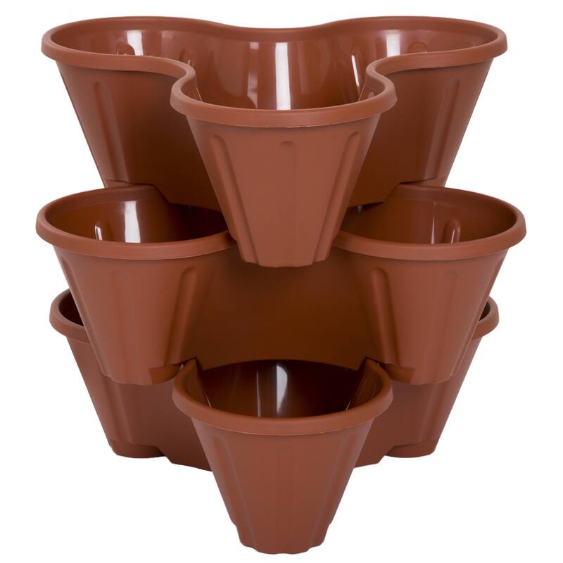 Stacking Planter Tower- 3-Tier Space Saving Flower Pots by Pure Garden (Terracotta Colored) - Set of 3