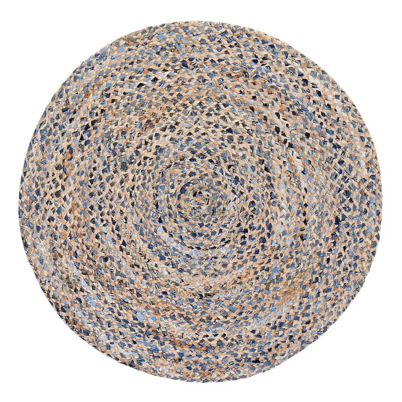 Jani Keira Denim and Jute Hand-Loomed Rug - Kerala Round 8-Feet Area Rug, Durable Denim Jute Carpet