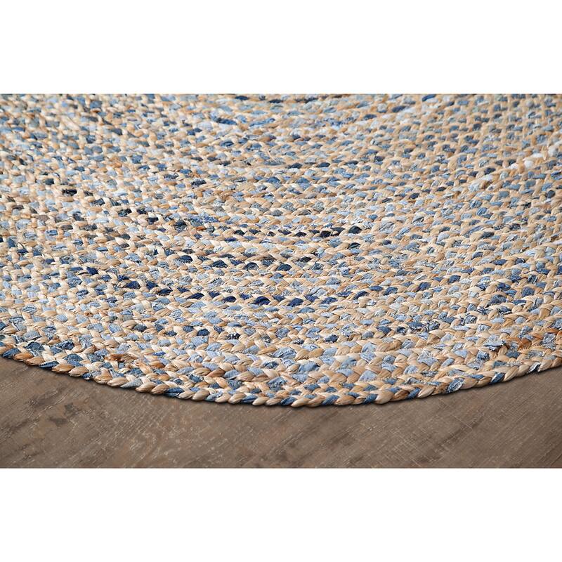 Jani Keira Denim and Jute Hand-Loomed Rug - Kerala Round 8-Feet Area Rug, Durable Denim Jute Carpet