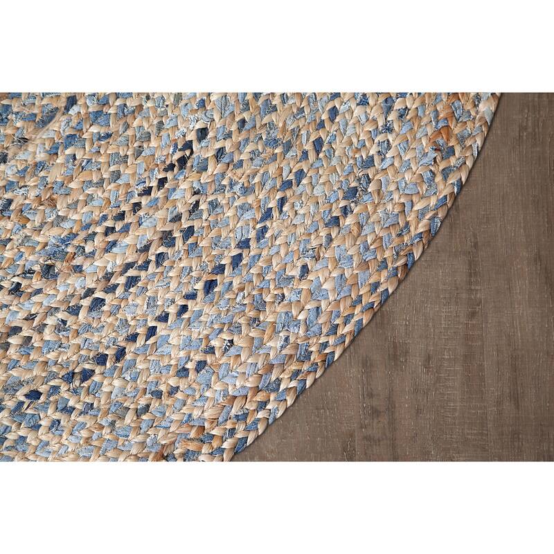 Jani Keira Denim and Jute Hand-Loomed Rug - Kerala Round 8-Feet Area Rug, Durable Denim Jute Carpet