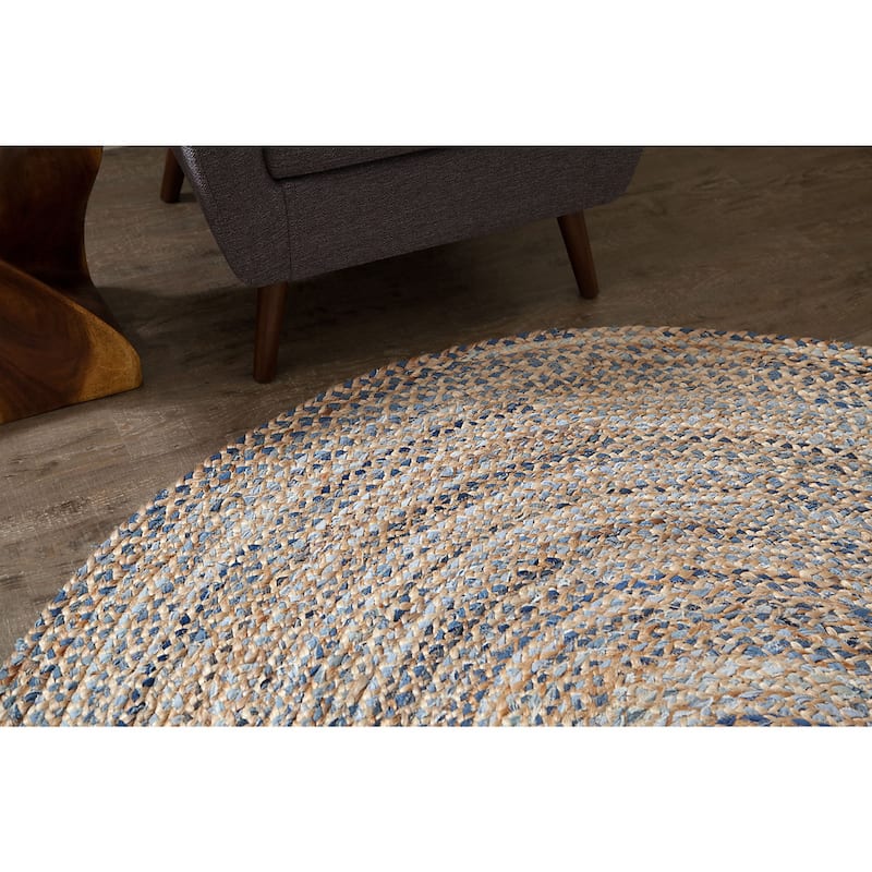 Jani Keira Denim and Jute Hand-Loomed Rug - Kerala Round 8-Feet Area Rug, Durable Denim Jute Carpet