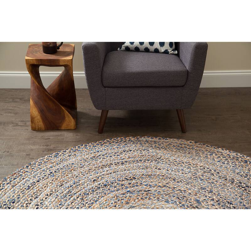 Jani Keira Denim and Jute Hand-Loomed Rug - Kerala Round 8-Feet Area Rug, Durable Denim Jute Carpet