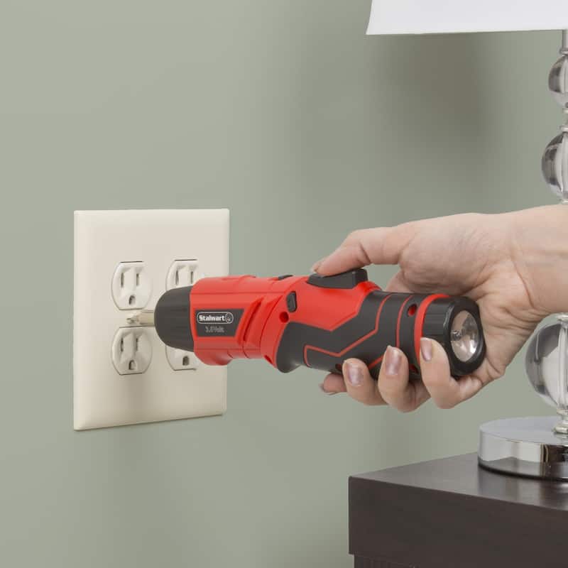 45-Piece Pivoting Screwdriver Set - Cordless Power Tool with Rechargeable 3.6V Battery, 2 LED Flashlights, Sockets by Stalwart