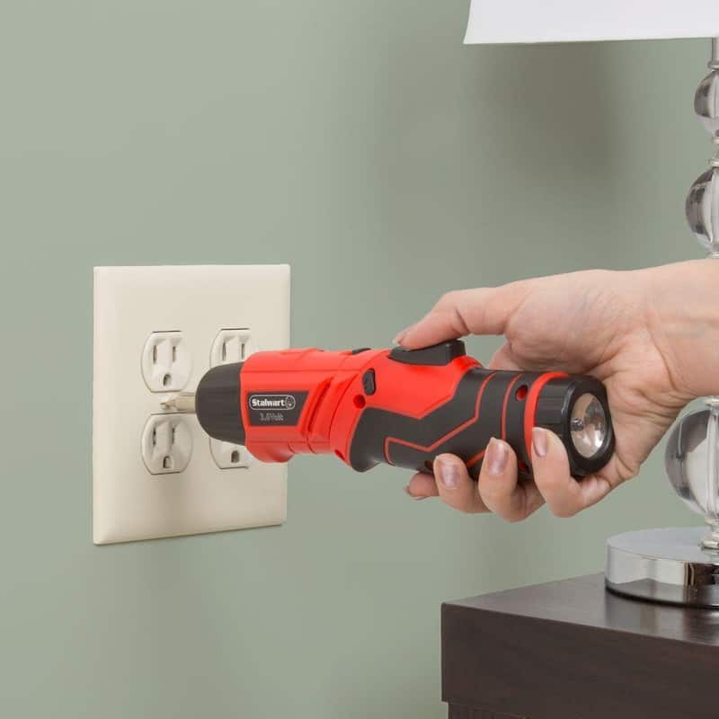 45-Piece Pivoting Screwdriver Set - Cordless Power Tool with Rechargeable 3.6V Battery, 2 LED Flashlights, Sockets by Stalwart