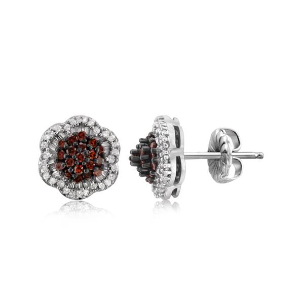 slide 1 of 3, Jewelonfire Sterling Silver 1/2ct TDW Red and White Diamond Earrings