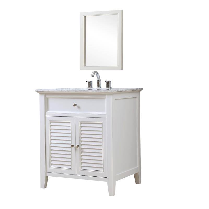 Direct Vanity Sink 32-inch Shutter Spa White Vanity - carrara white marble with mirror