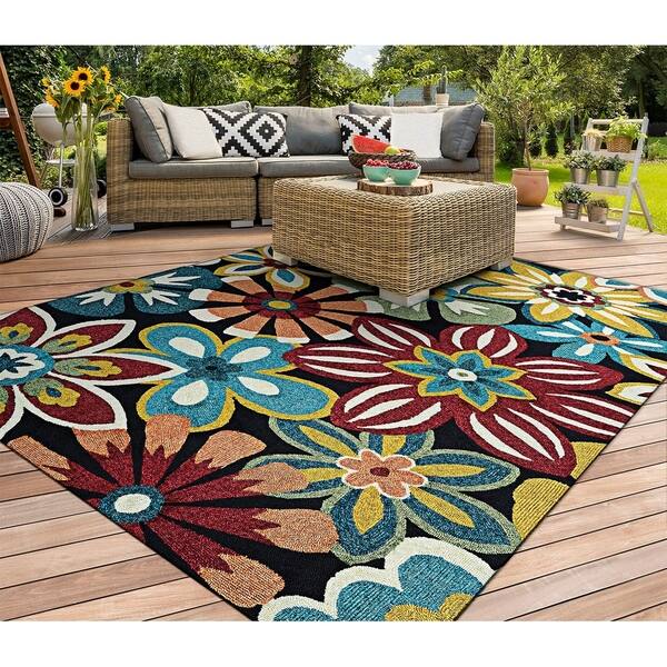 Miami Flower Navy Multicolor Indoor Outdoor Area Rug Navy Multicolor Indoor Outdoor Area Rug