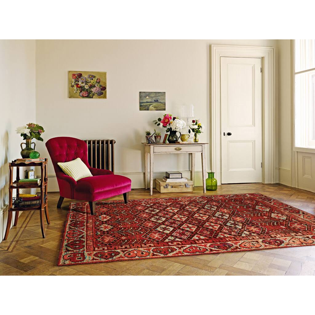 Hand-Knotted Immanuel Rust-Ivory Saree Silk Rug (8'x10') - 8' x 10'/Surplus