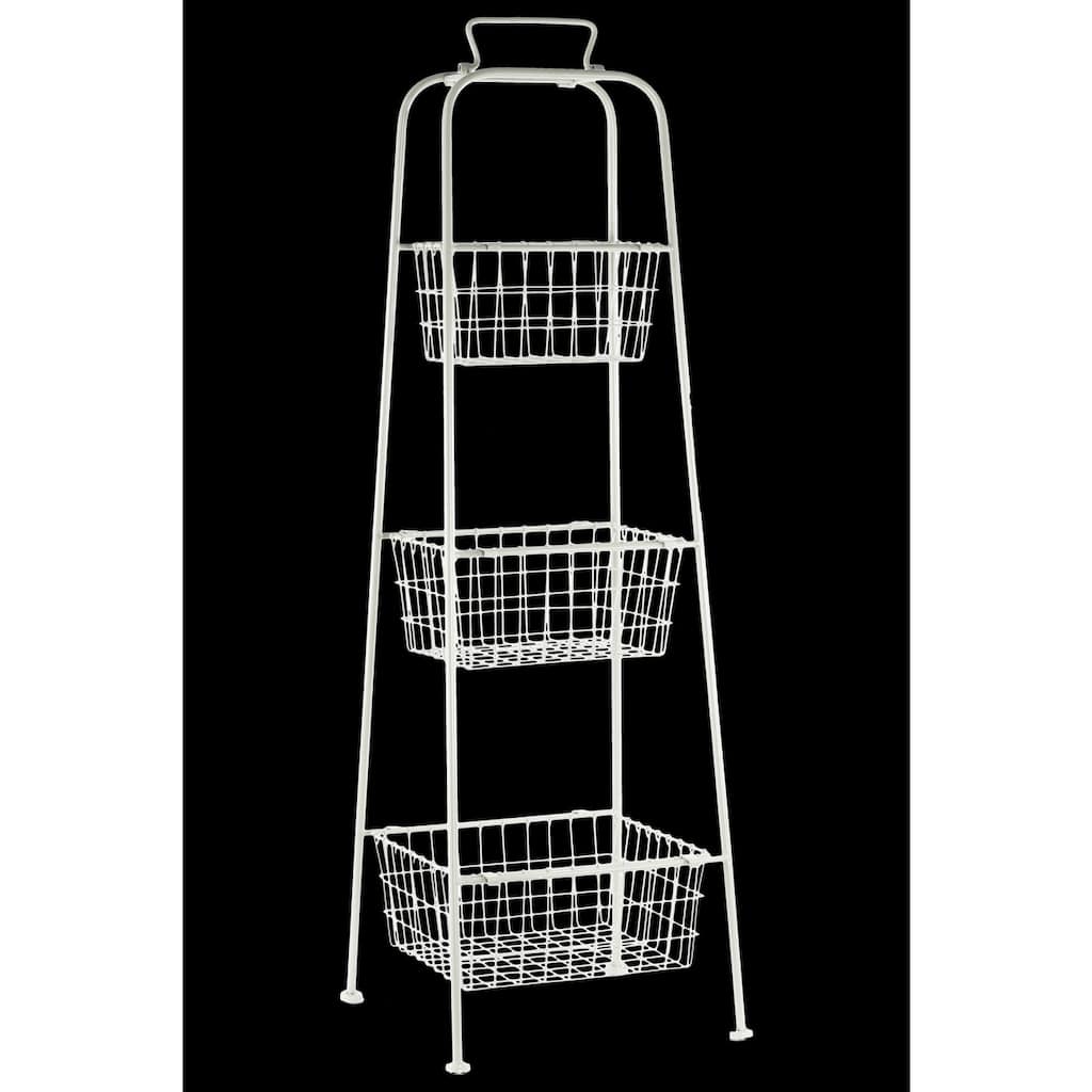 Metal Storage Stand with Mesh Design and 3 Tiers Coated Finish Antique White