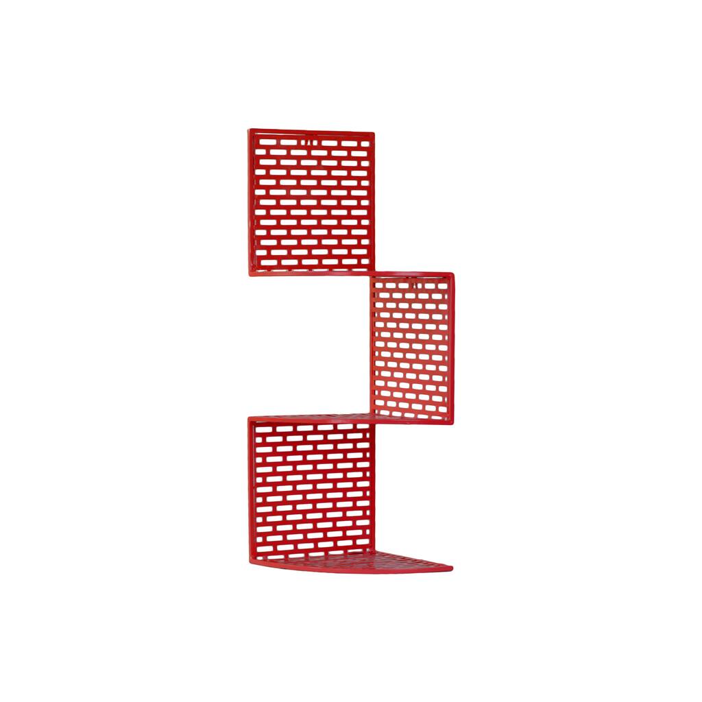 Metal Corner Shelf with 3 Tiers and Perforated Surface and Backing Small Coated Finish Red