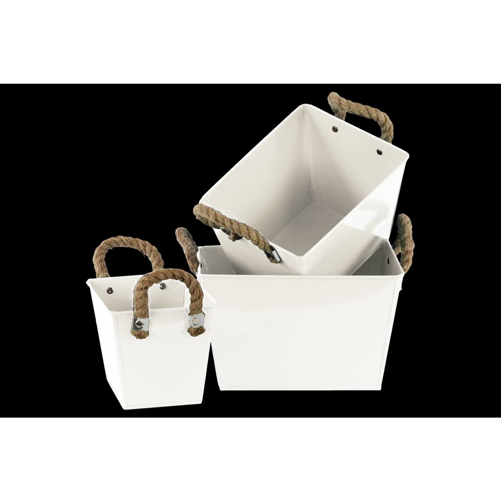 Rectangular Zinc Bucket with Rope Handles (Set of 3)