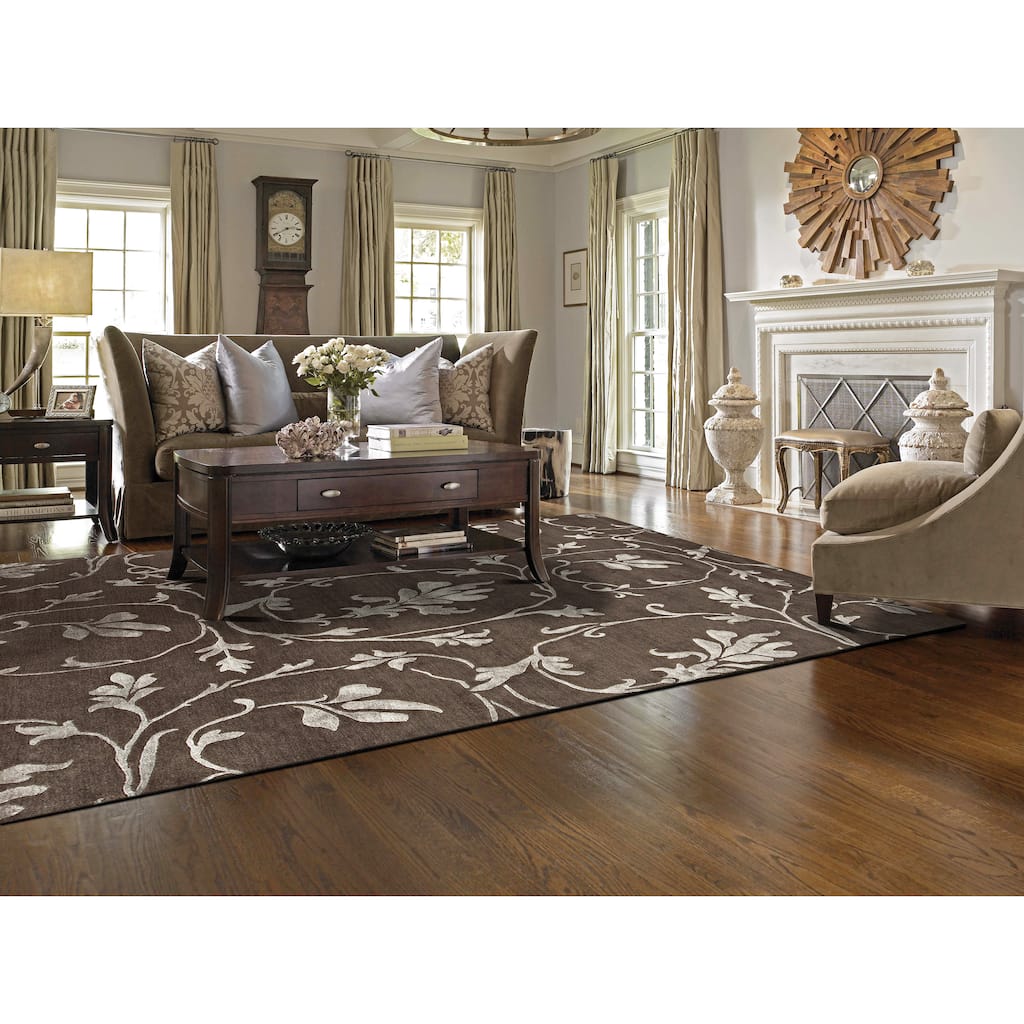 Delilah Mari Hand-Knotted Embossed Floral Wool Blend Area Rug