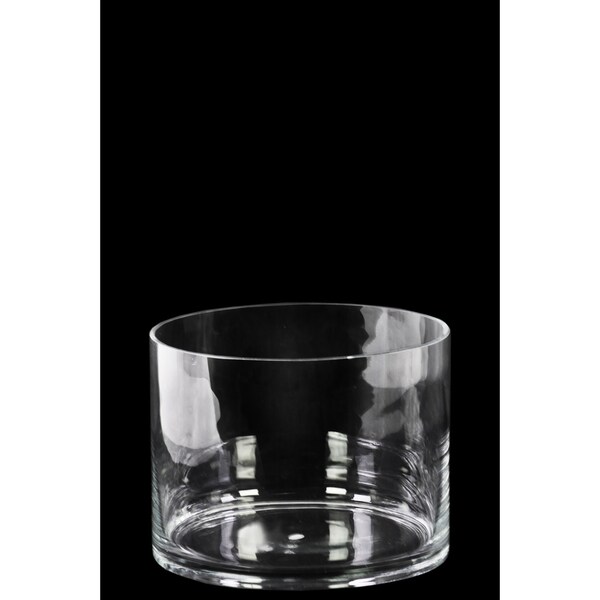 Glass Short Wide Cylinder Vase with Round Mouth Small Clear Glass