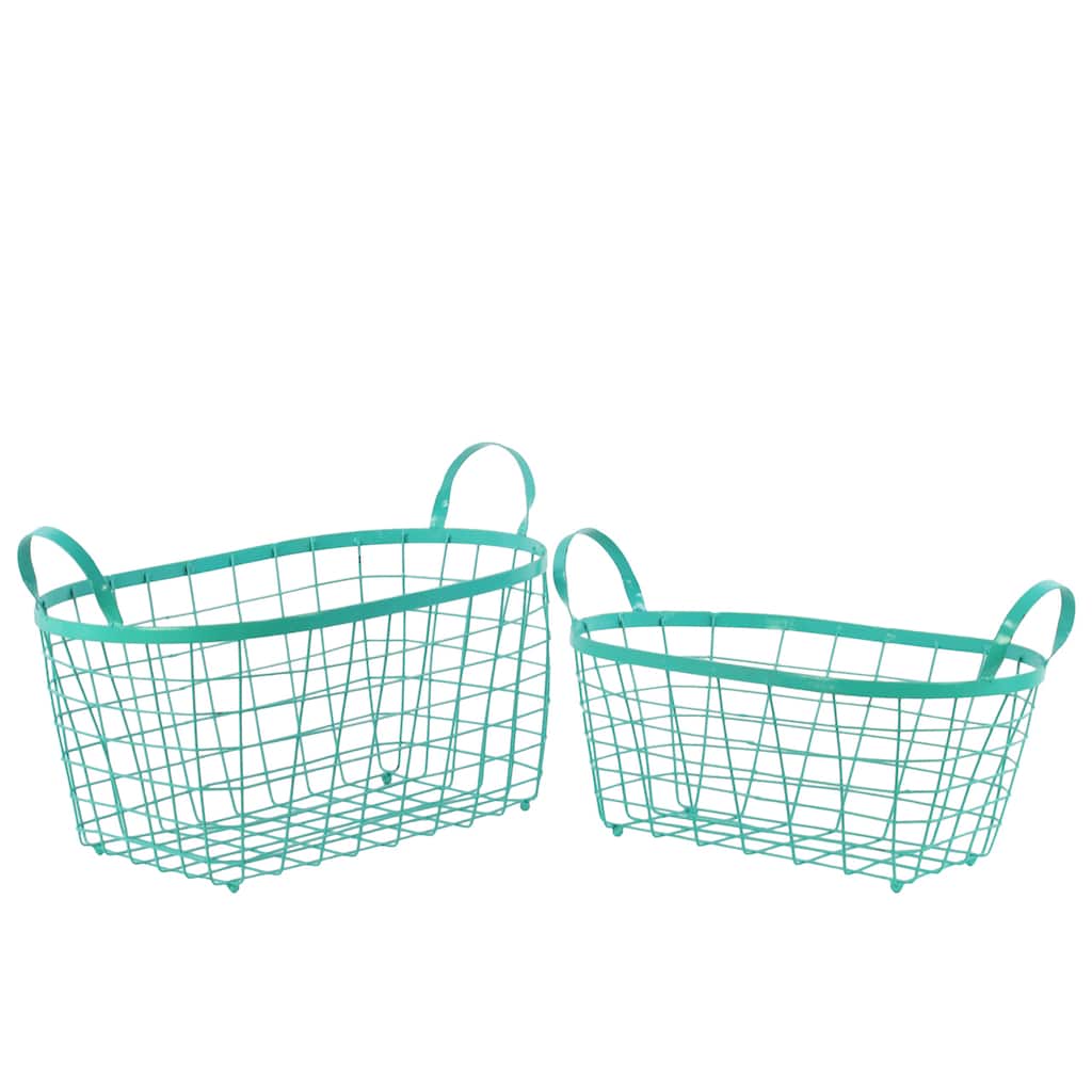 Metal Rectangular Wire Basket with Handles (Set of Two)