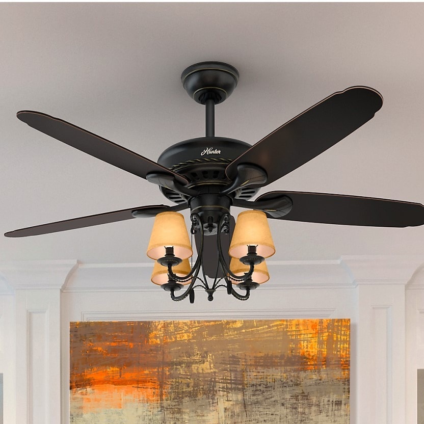 Shop Hunter Fan Cortland 54 Inch Basque Black With 5 Aged Ebony