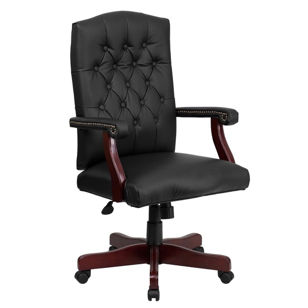 Button Tufted Design Black Leather Executive Swivel Adjustable Office