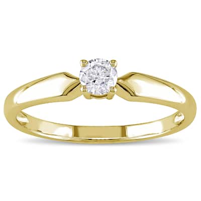 Miadora 10k Yellow Gold 1/5ct TDW Diamond Solitaire Promise Ring - White