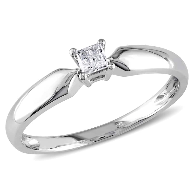 Miadora 10k White Gold 1/10ct TDW Princess-cut Diamond Solitaire Promise Ring