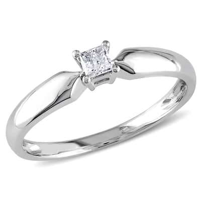 Miadora 10k White Gold 1/10ct TDW Princess-cut Diamond Solitaire Promise Ring