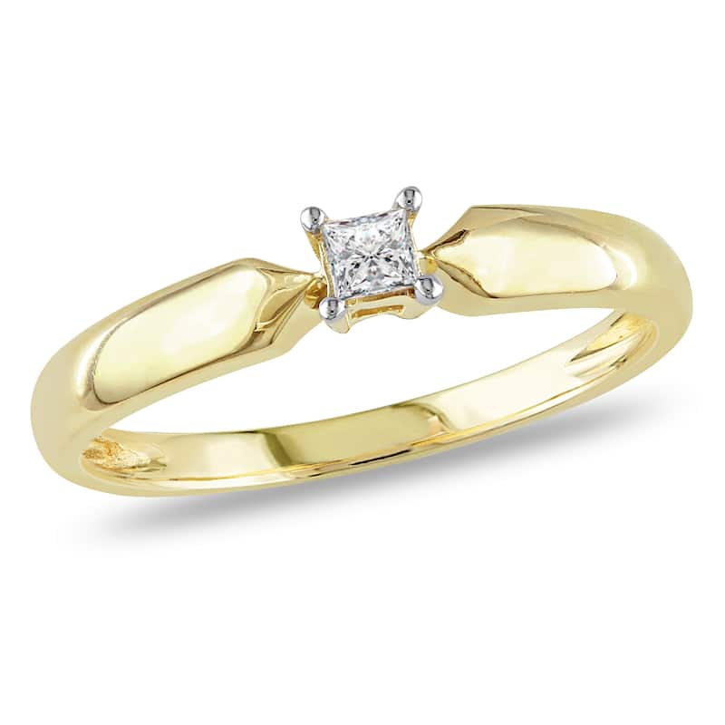 Miadora 10k Yellow Gold 1/10ct TDW Princess-cut Diamond Solitaire Promise Ring - 4