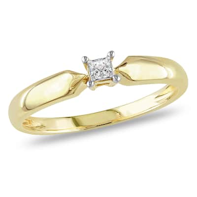 Miadora 10k Yellow Gold 1/10ct TDW Princess-cut Diamond Solitaire Promise Ring