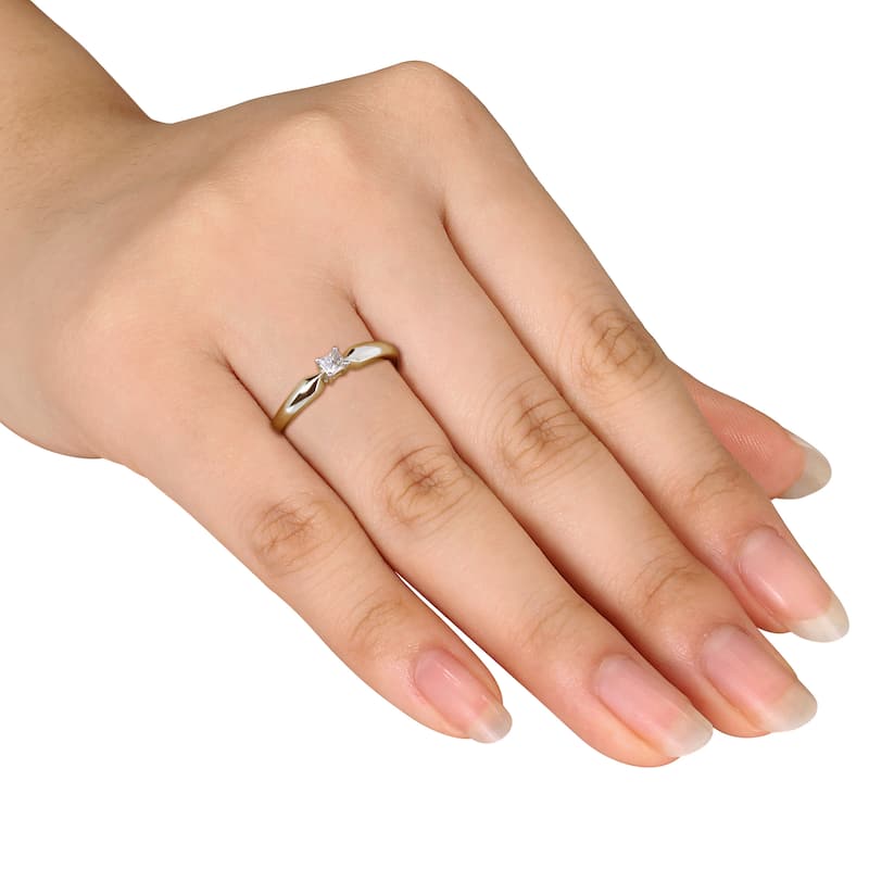 Miadora 10k Yellow Gold 1/10ct TDW Princess-cut Diamond Solitaire Promise Ring
