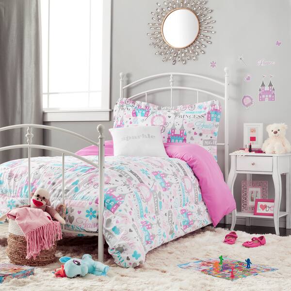 Shop Sparkle Princess White And Purple 5 Piece Comforter Set With