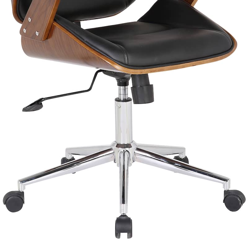 Armen Living Century Black PU Leather Office Chair with Walnut Veneer Back and Chrome Finish Base