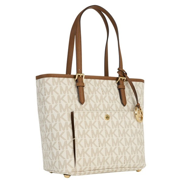 Michael Kors Medium Jet Set Vanilla Logo Top Zip Snap Tote Bag ...