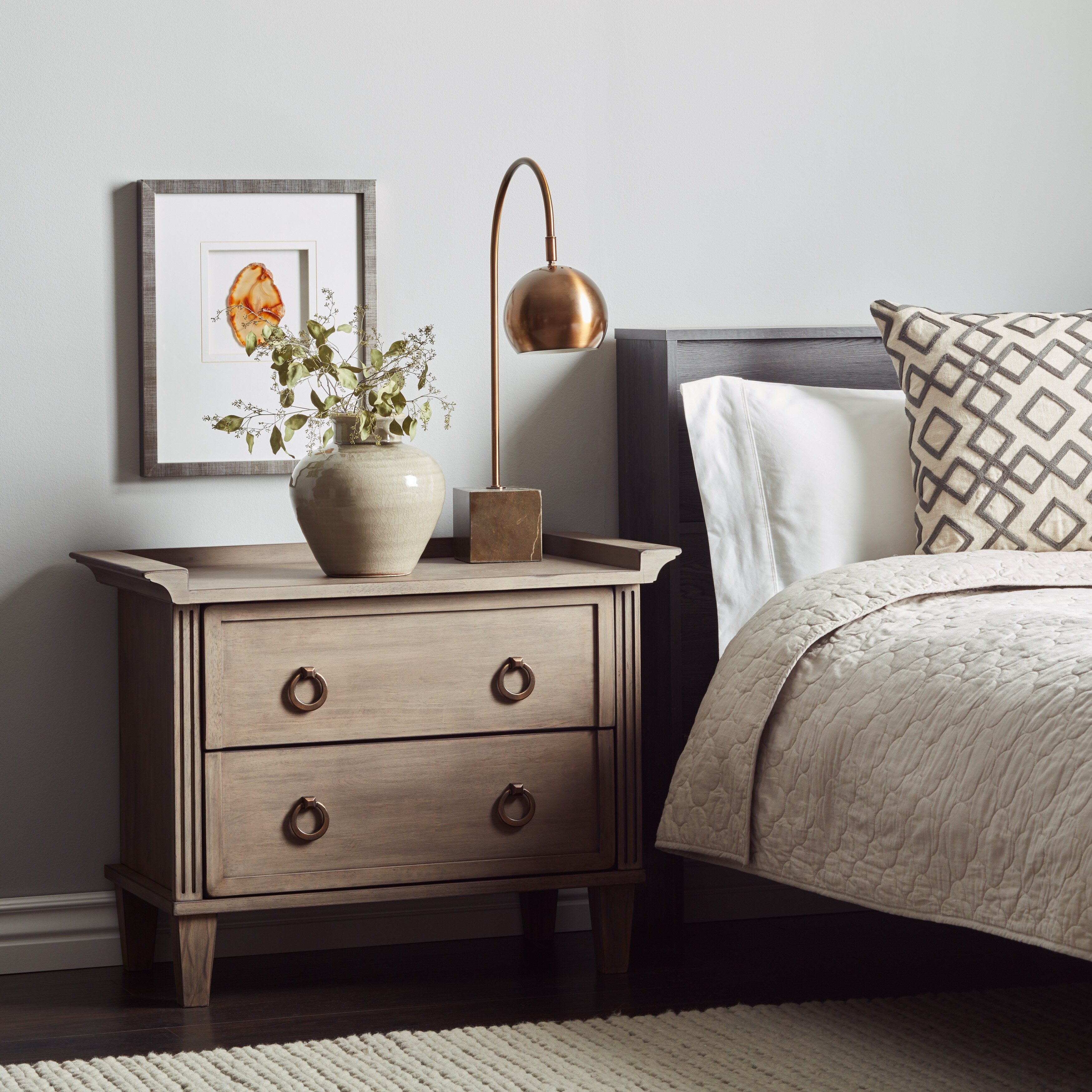 Shop The Curated Nomad Grey Weathered 2 Drawer 30 Inch Bedside Table Overstock 11614385