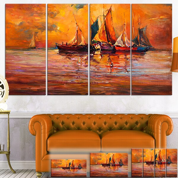Seascape Wall Art The Red Sunset Clouds All Over the Sky and the Blue Sea Hand-painted Oil Painting Modern Canvas Wall art Red and Blue Wall Decoration Frameless 24 X 24 inch 60 X 60 cm