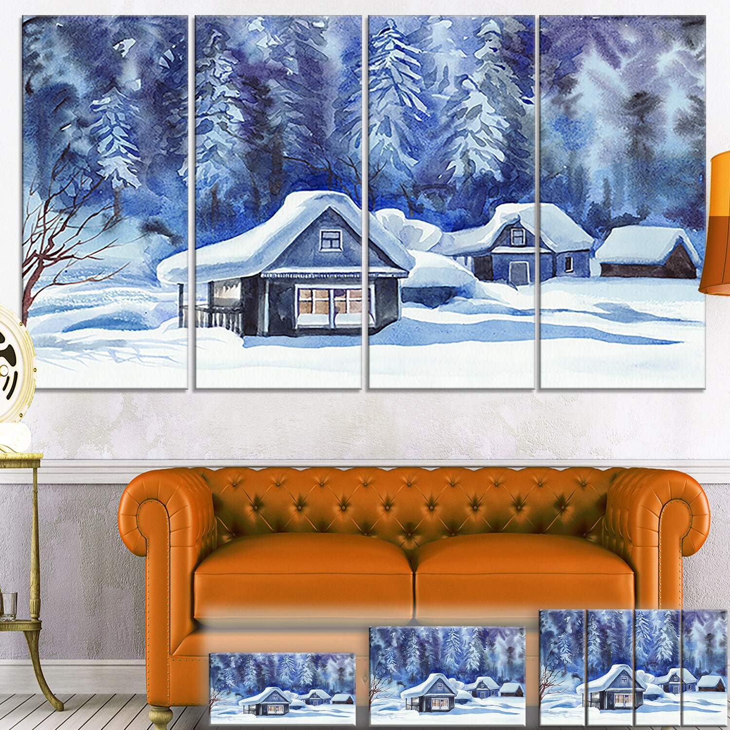 Designart 'Blue Winter Cottages' Landscape Canvas Art Print Small | eBay