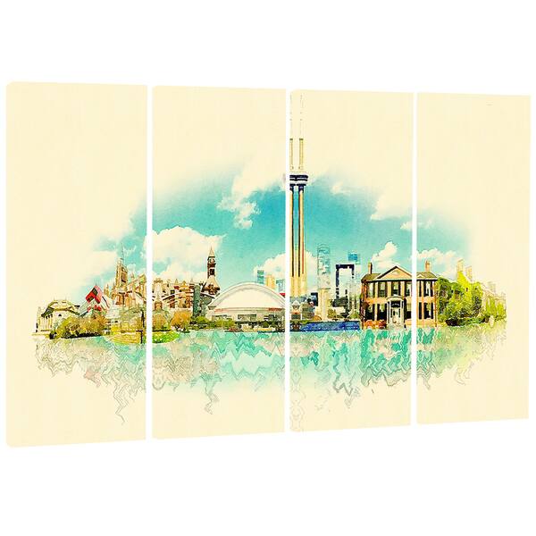 Designart Toronto City Watercolor Cityscape Canvas Wall Art Beige Overstock 11614519