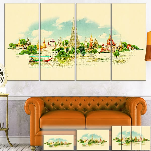 Shop Designart Bangkok Panoramic View Cityscape Watercolor Canvas Wall Art Beige Overstock 11614520