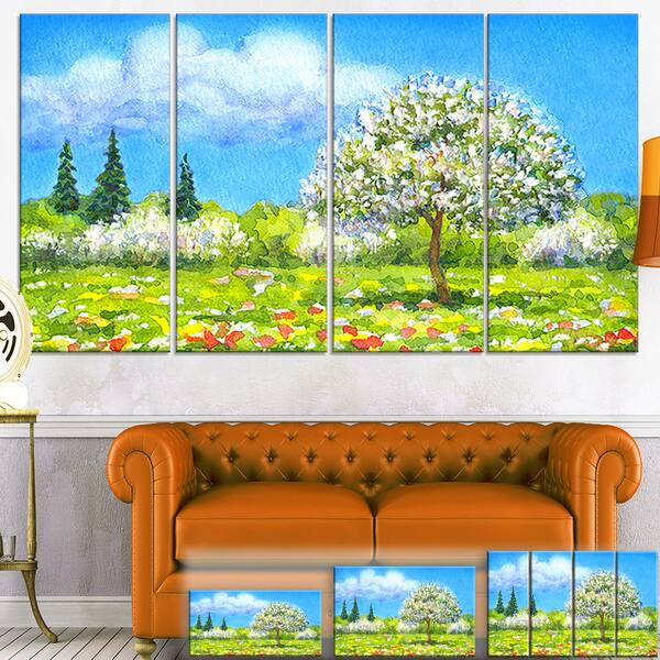 Shop Designart Tree In Different Seasons Watercolor Landscape Canvas Art Print Green Overstock 11614527
