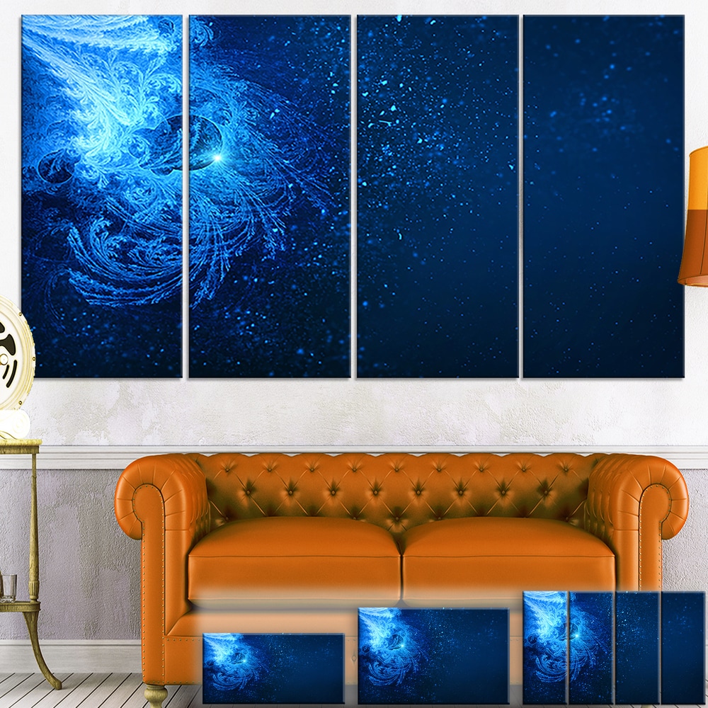 DESIGN ART Designart Circle Blue Flowers Digital Art on Wrapped Canvas set  48 in. wide x 28 in. high - 4 Panels 