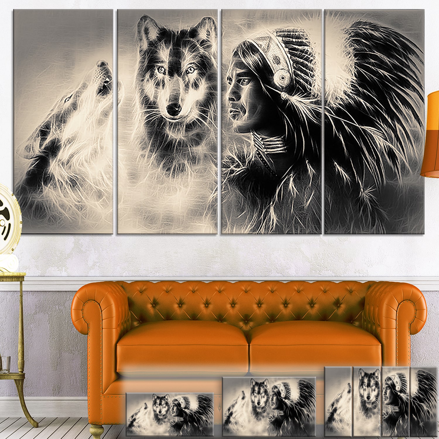 Designart Indian Warrior With Wolves Digital Art Canvas Print Overstock 11614954