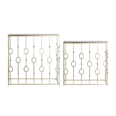 Metal Rectangular Nesting Console Table with Mirror Top and Rectangular Base Metallic Finish Champagne (Set of 2)