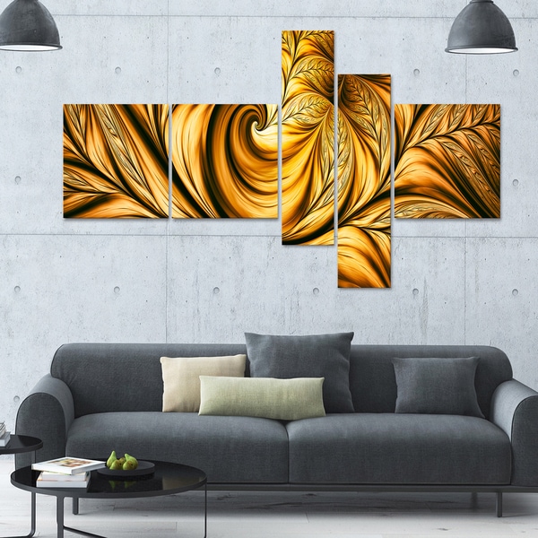 Designart 'Golden Dream' 63x36 Large Abstract Wall Art - 5 Panels
