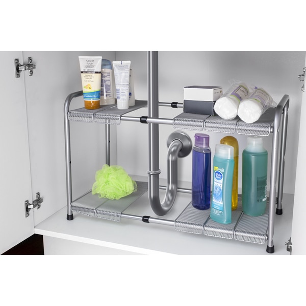 Home Basics Grey 2-tier Adjustable Cabinet Organizer