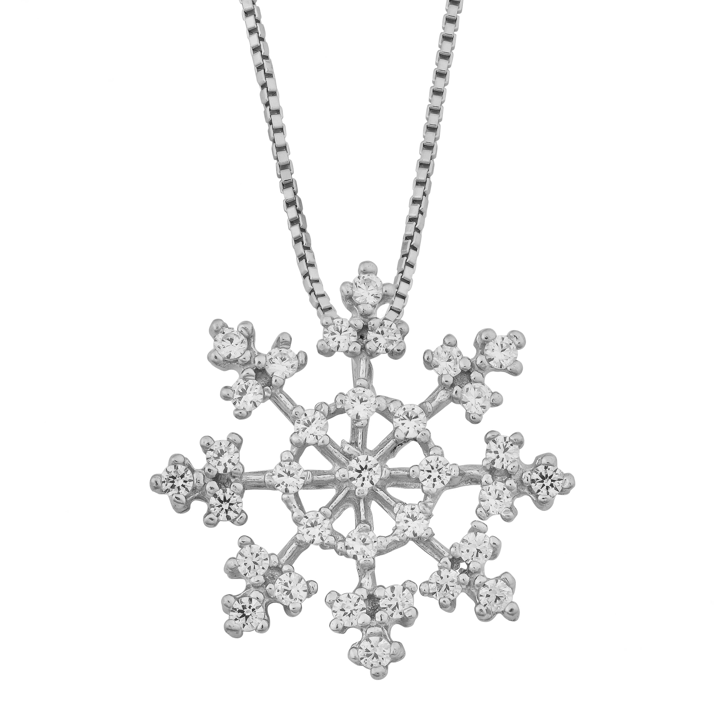 Fremada Rhodium Plated Sterling Silver Cubic Zirconia Snowflake Pendant ...